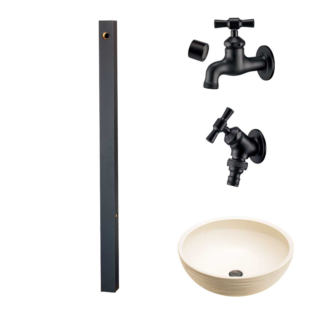 ウォータービュー コンビ コンビポール(2口) + 蛇口ブラック 陶器パン