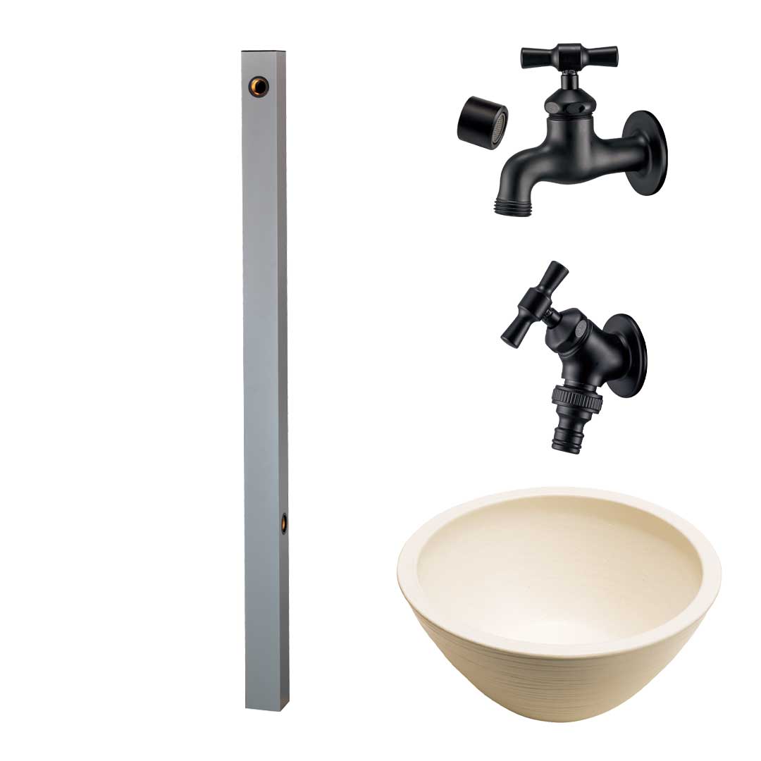 ウォータービュー コンビ コンビポール(2口) + 蛇口ブラック 陶器パン