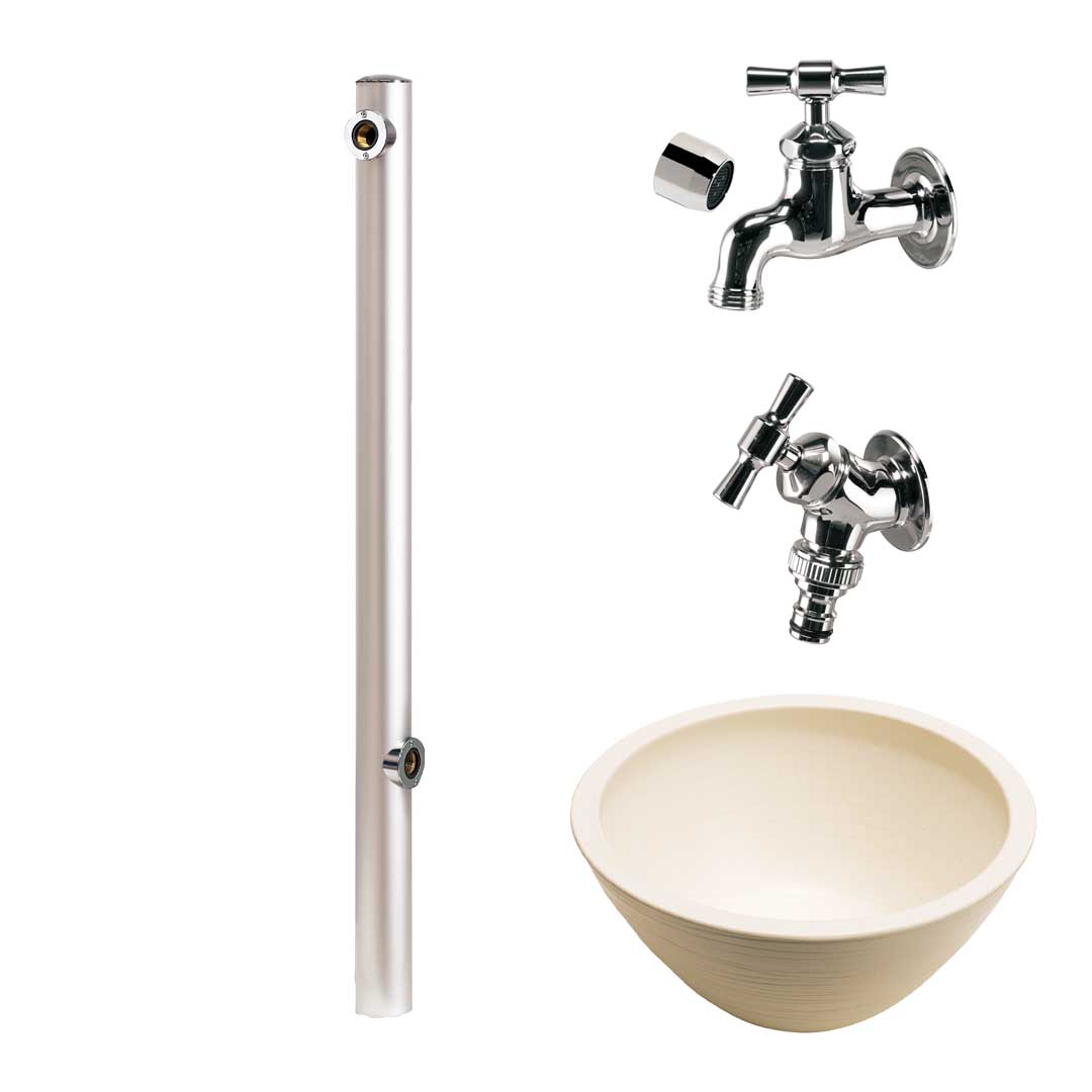 ウォータービュー マルコ マルコポール(2口) + 蛇口シルバー 陶器パン