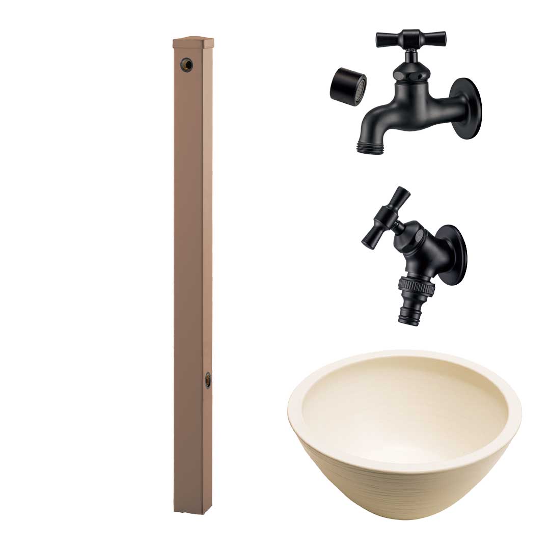 ウォータービュー ナルル ナルルポール(2口) + 蛇口ブラック + 陶器パン(コーン) セット (TOYO・東洋工業) (メーカー取り寄せ品)_6