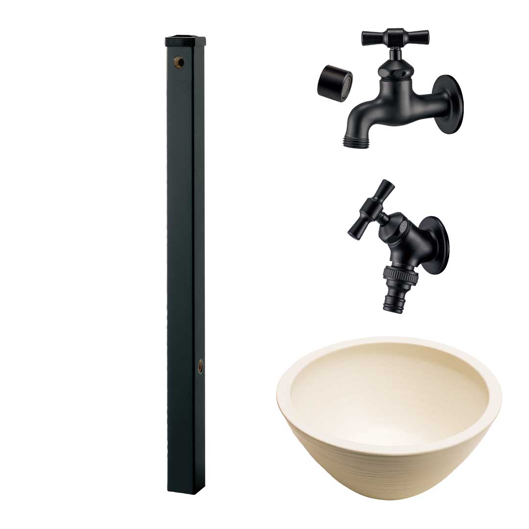ウォータービュー ナルル ナルルポール(2口) + 蛇口ブラック + 陶器パン(コーン) セット (TOYO・東洋工業) (メーカー取り寄せ品)_4