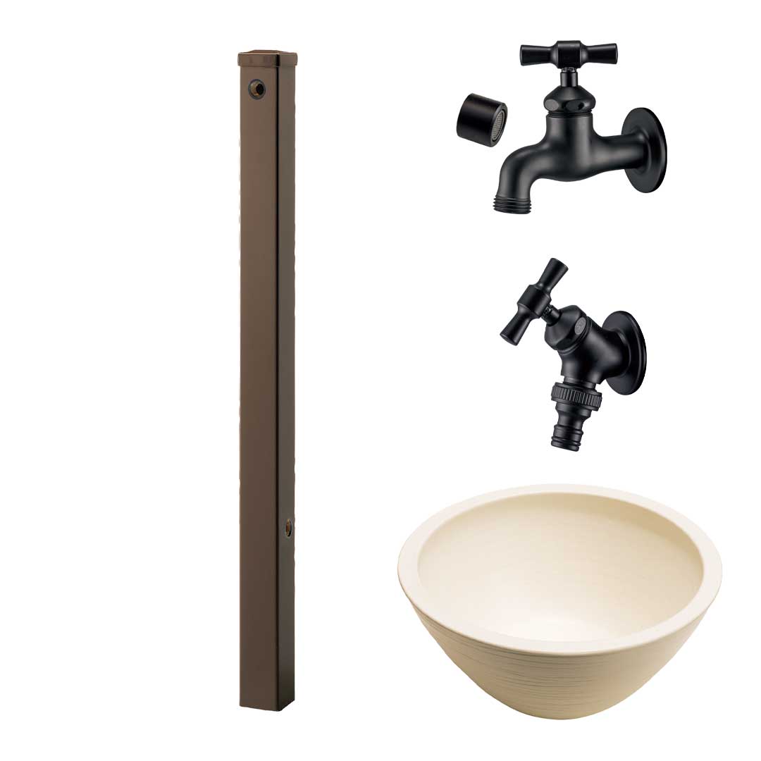 ウォータービュー ナルル ナルルポール(2口) + 蛇口ブラック + 陶器パン(コーン) セット (TOYO・東洋工業) (メーカー取り寄せ品)_5