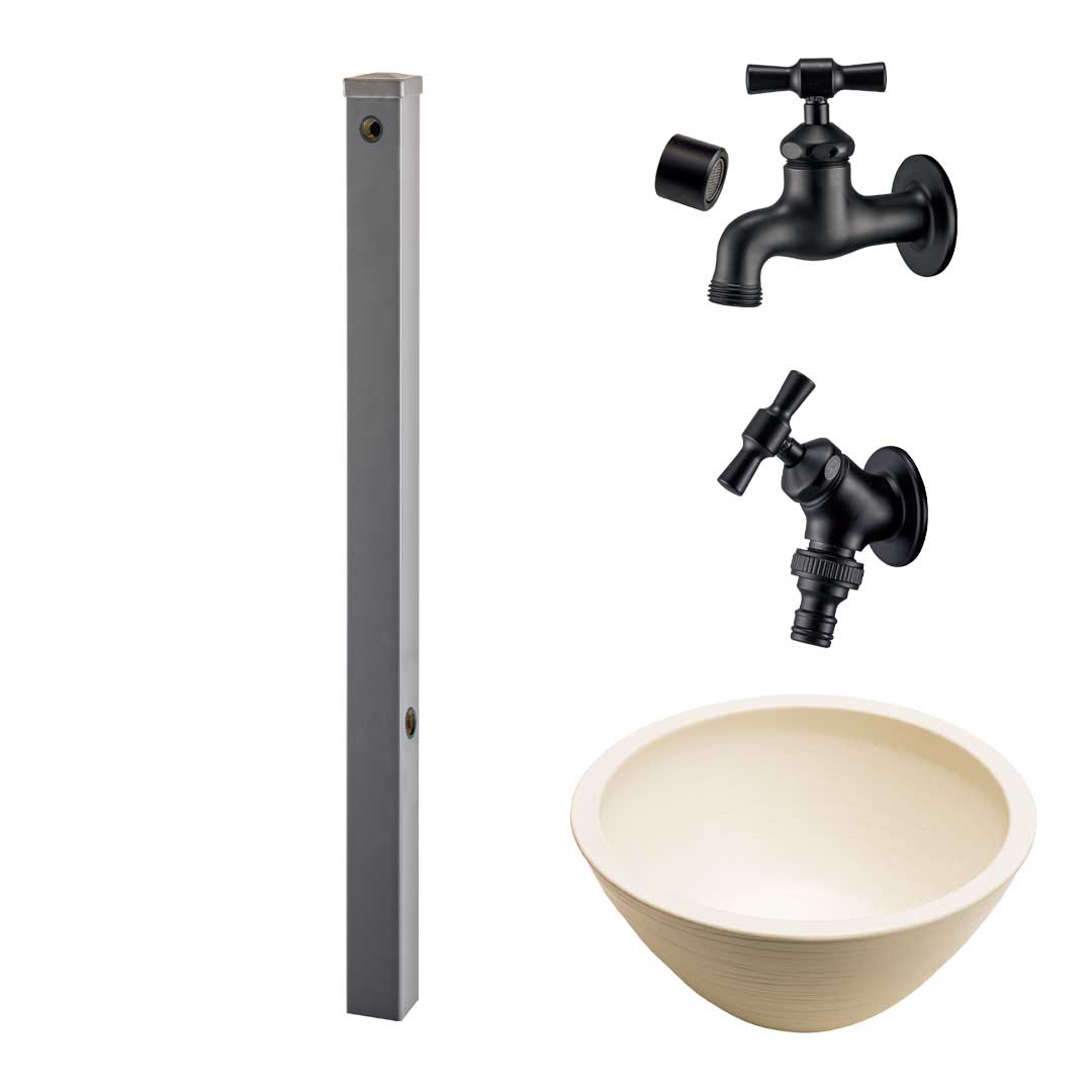 ウォータービュー ナルル ナルルポール(2口) + 蛇口ブラック + 陶器パン(コーン) セット (TOYO・東洋工業) (メーカー取り寄せ品)_3