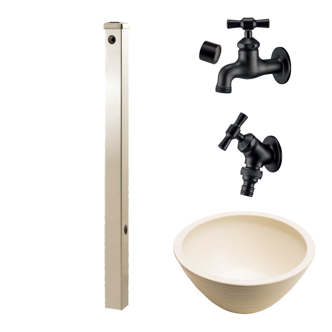 ウォータービュー ナルル ナルルポール(2口) + 蛇口ブラック + 陶器パン(コーン) セット (TOYO・東洋工業) (メーカー取り寄せ品)_2