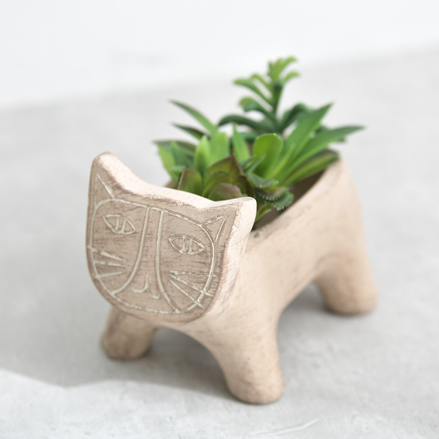 多肉植物 ポット 底穴あり かわいい アフリカン猫 民族模様 手作り