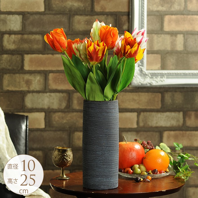 陶器 花瓶 フラワーベース 花器 シンプル ブラックホワイト 生花 和室 和モダン 地層柄 和風花器 筒形（中）