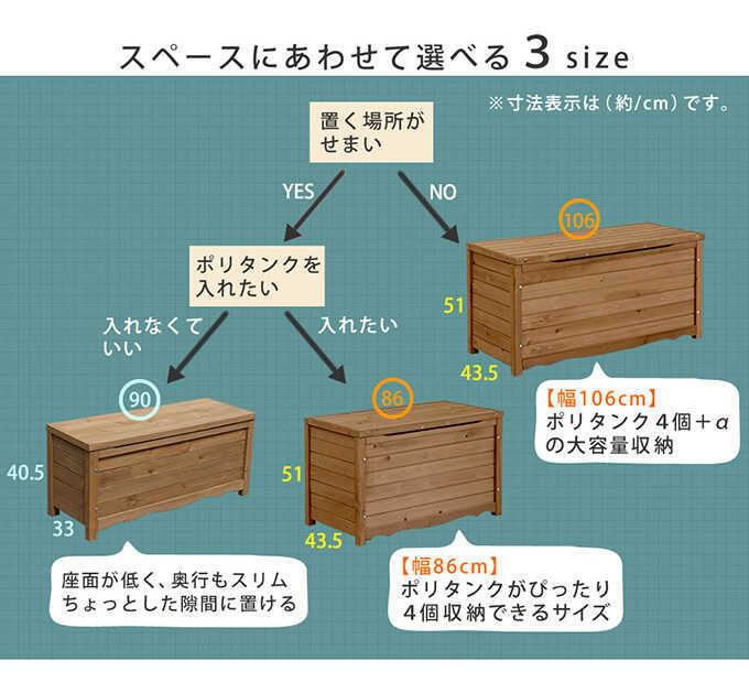 天然木製ボックスベンチL 幅106  