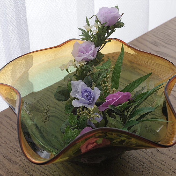 ADERIA 生け花 花器 日本製 アデリア 津軽びいどろ 水盤 「金風」 F