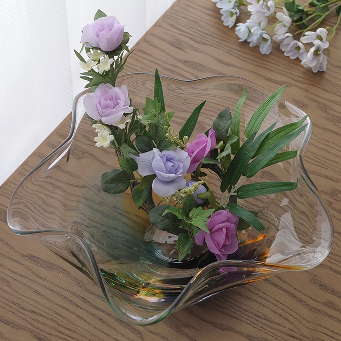 ADERIA 生け花 花器 日本製 津軽びいどろ 水盤 「薫風」 F-75245 国産