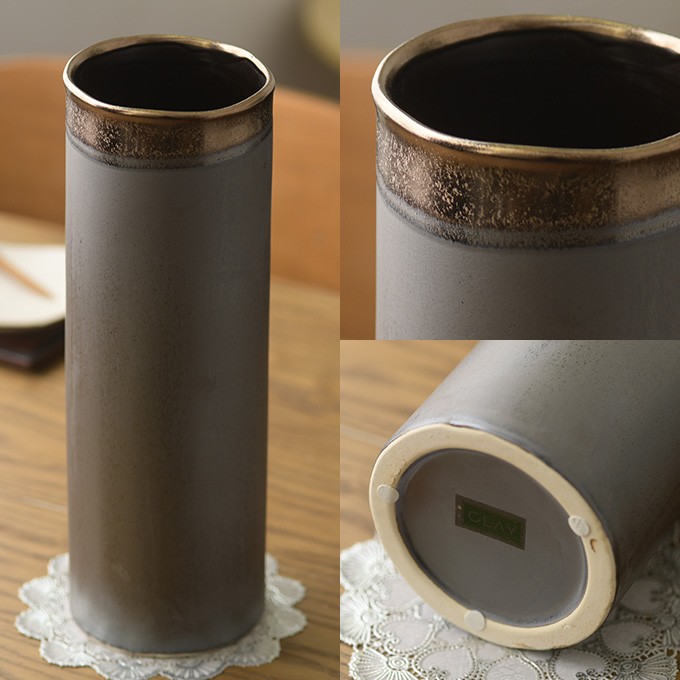 Clay（フラワーベース） 花器 フラワーベース 円筒 黒
