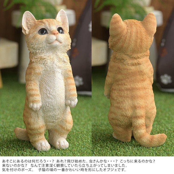 本物そっくり 子ネコ ちょっと興味あり 二本足立ち 茶トラ 猫 置物