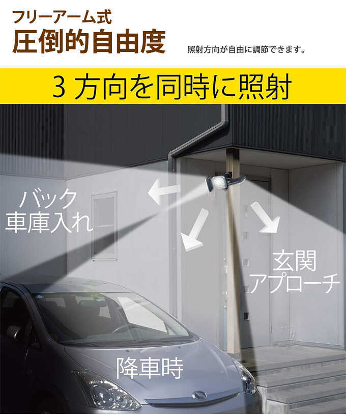 防犯ライト センサーライト LED フリーアーム式 14W3灯 屋外 防犯