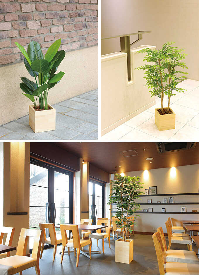 フェイクグリーン 人工樹木 ウッドボックス SL 幅90cm 人工 観葉