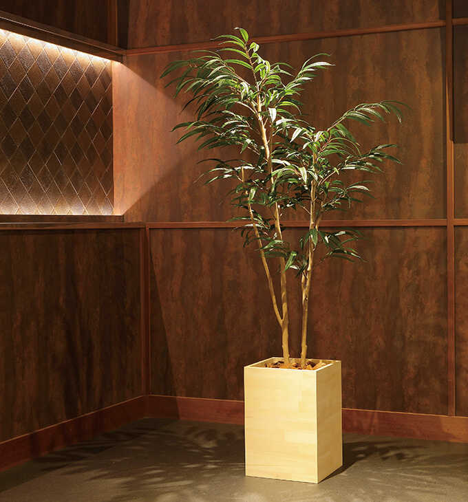 フェイクグリーン 人工樹木 ウッドボックス L 幅100cm 人工 観葉植物