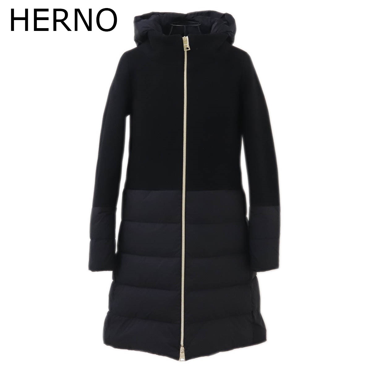 ヘルノ ダウン レディース HERNO コート 2022年 ミディアム ナイロン ニット PADDED JACKET ブラック PI0848D 39601 9300 ブランド