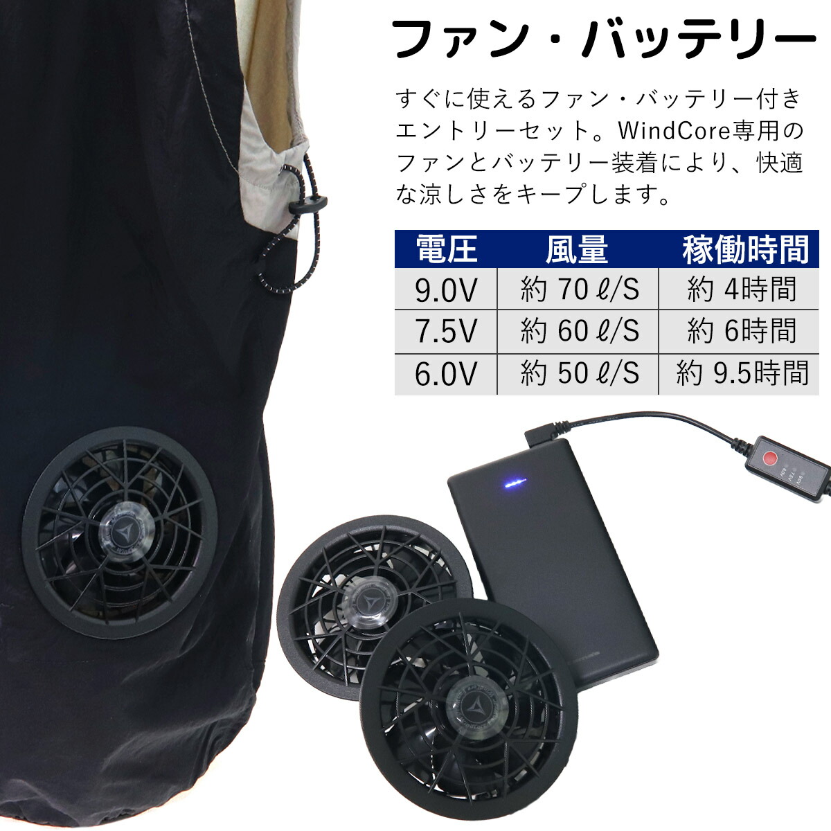 空調服 ワークマン ウィンドコア ダスティグリーン S バッテリーファンセット WZ4670 ウィンドコア26Vバッテリー・ファンセット | ワークマン