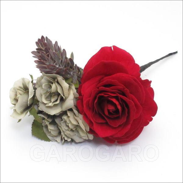 赤のベルベットローズとグレーの小バラの花束風 BM-21 [フラメンコ用]｜garogaro｜02