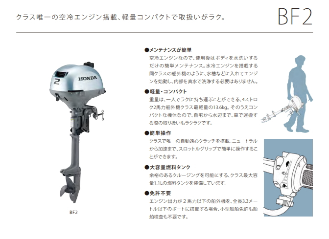 ホンダ（HONDA） 船外機 2馬力 BF2DK3 SCHJ トランサムS 4ストローク