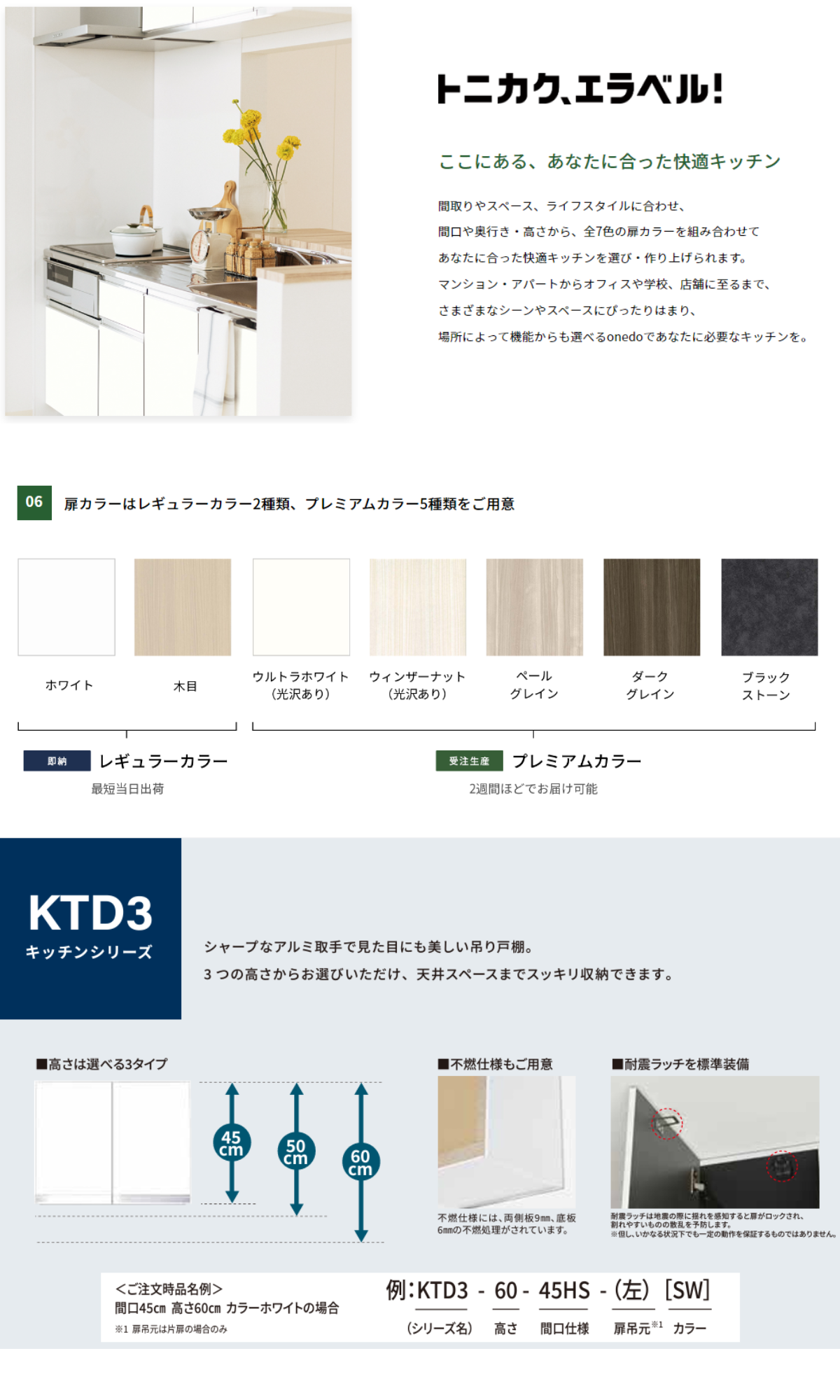 onedo ワンド (旧マイセット) KTD3-45-90HS 吊り戸棚 選べる高さ3