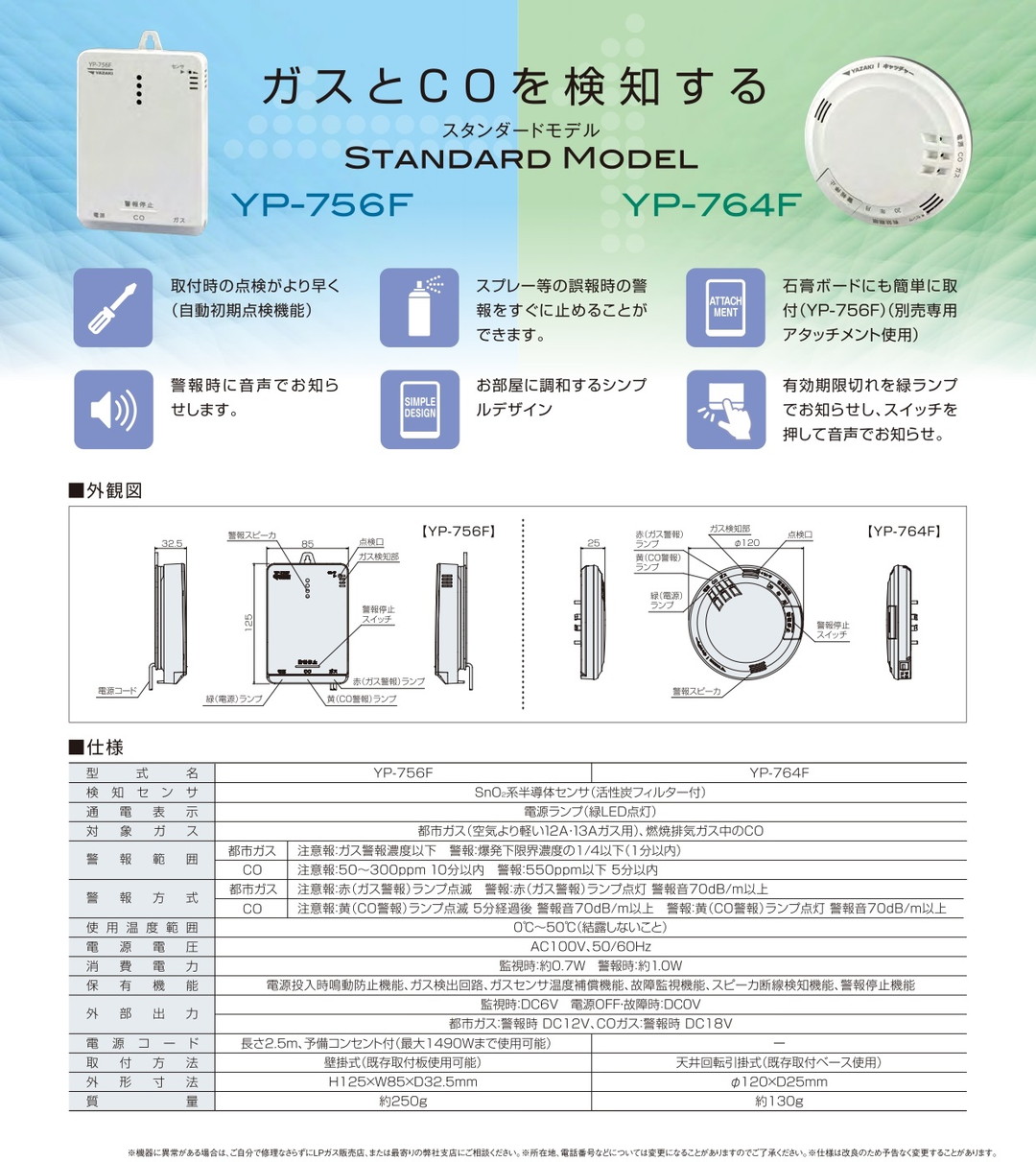 矢崎エナジーシステム YP-764F キャッチャー 都市ガス 警報器 音声型 CO警報器 天井回転引掛式 100Vタイプ｜gas｜03