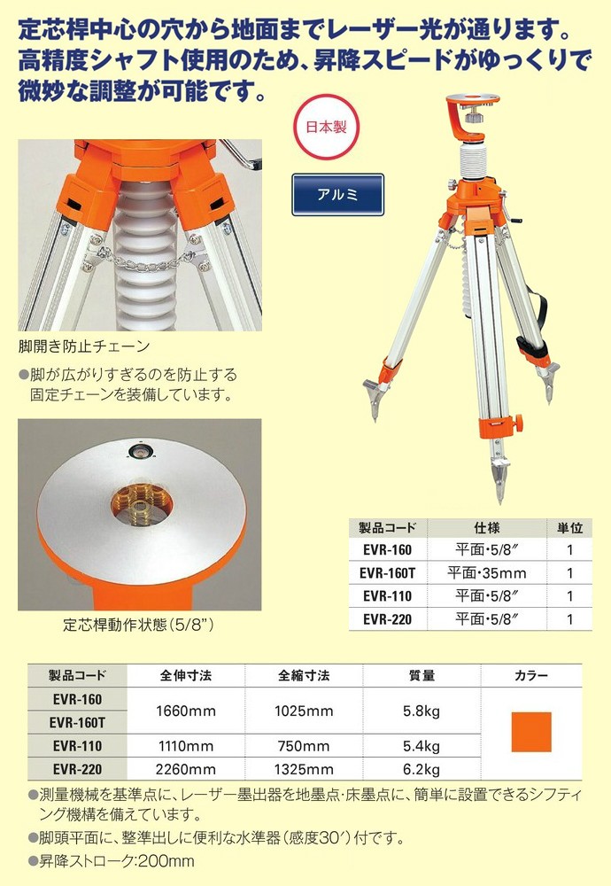 エレベーター三脚 脚長160 平面・35mm EVR-160T 大平産業 : ths0062