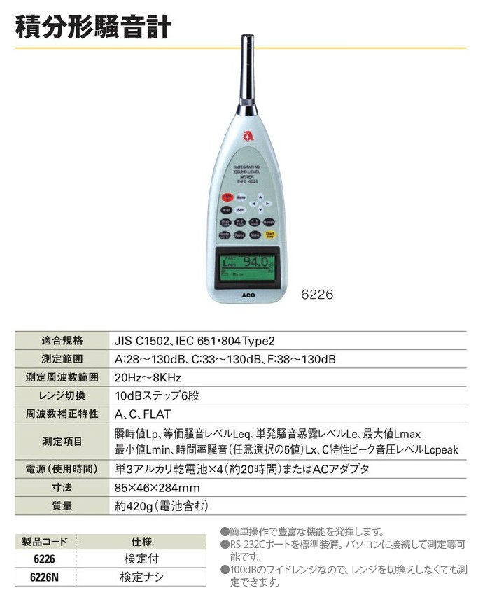 積分形騒音計 検定付 6226 : ths1360 : 工事資材通販 ガテン市場