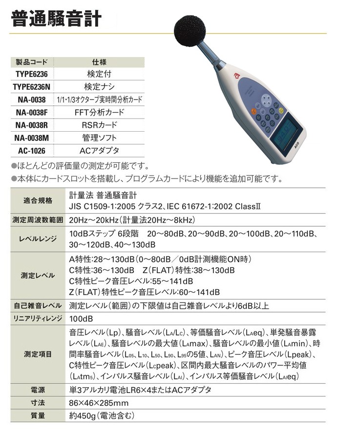 普通騒音計 検定付 TYPE6236 : ths1362 : 工事資材通販 ガテン市場