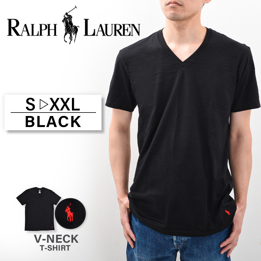 ラルフローレン Tシャツ メンズ Vネック ワンポイント 無地 綿100% 黒 白 ロゴ 刺繍 ブラ...