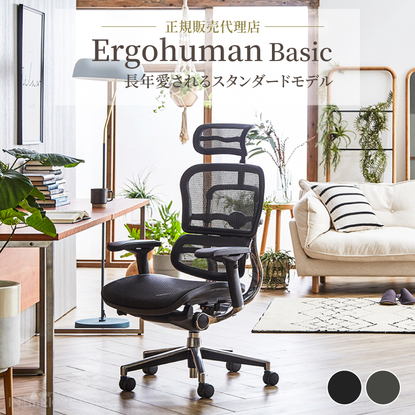 チェア Ergohuman エルゴヒューマン ベーシック ヘッドレスト付 EH-HAM