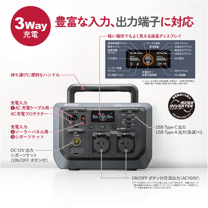 KYOCERA（京セラ） ポータブル電源 DPSN610 600W リン酸鉄リチウム電池