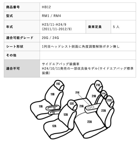 HB12【CR-V RM1 / RM4】H23/11-H24/9 レガリア スタイルライン シート