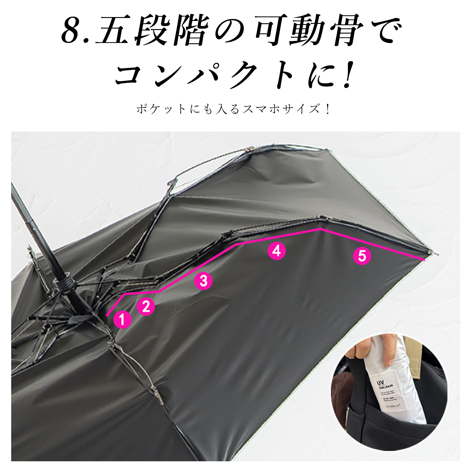 折りたたみ傘 日傘 軽量 ポケット日傘 レディース メンズ 晴雨兼用 完全遮光 キッズ 頑丈 折り畳み 雨傘 200g 遮熱 紫外線対策 日焼け 暑さ対策 梅雨対策 | CICIBELLA | 18