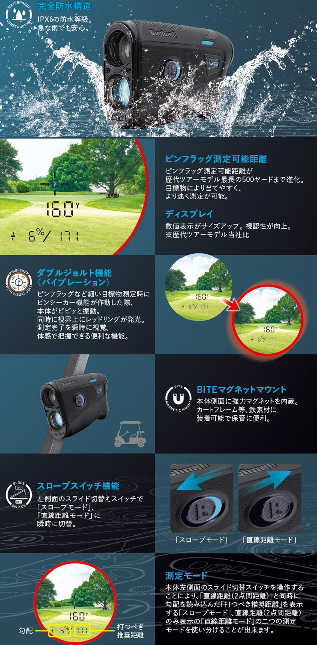 【送料無料】【日本正規品】Bushnell golf ブッシュネル ゴルフ用レーザー距離計 ピンシーカーツアーV6シフトジョルト ブラックの画像