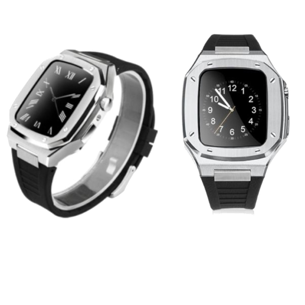 【apple watch 6 5 4 SE の 44mmに対応】アップルウォッチ 専用 ケース 交換用 ラバー レザー バンド ステンレス カスタム  44mm 交換ベルト 着せ替え 一体型
