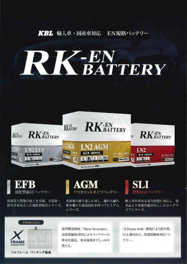 アトラス 製　RK-EN SLI LN1  KBL 輸入車・国産車用　標準液式バッテリー メンテナンスフリー アイドリングストップ車不可  ハンコック　