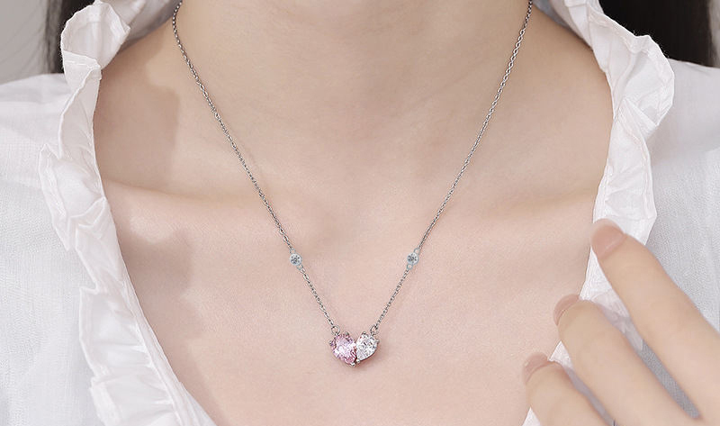 モアサナイト ピンク ネックレス レディース 1.66ct ハート シンプル