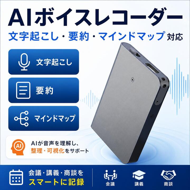 AIボイスレコーダー 小型 録音機 文字起こし 要約 マインドマップ
