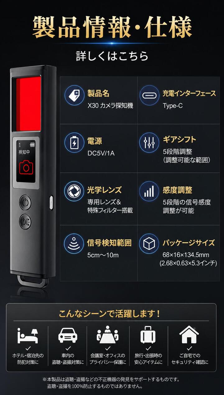 多機能検知器 盗聴器発見器 隠しカメラ探知機 GPS発信機 探知機 盗撮