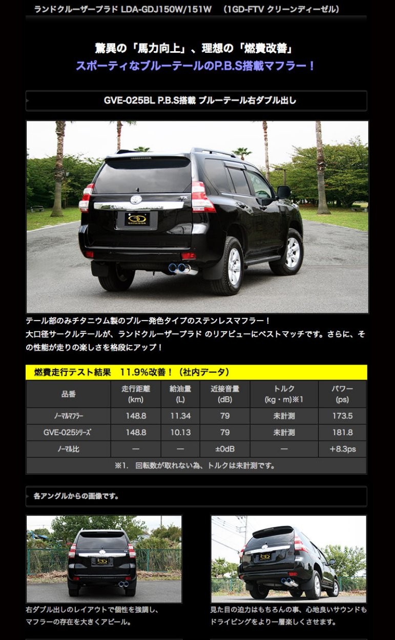 ■GANADOR ガナドールマフラー LDA-GDJ150W 151W ランクル ランドクルーザープラド Landcruiser Prado サークル  右ダブル出