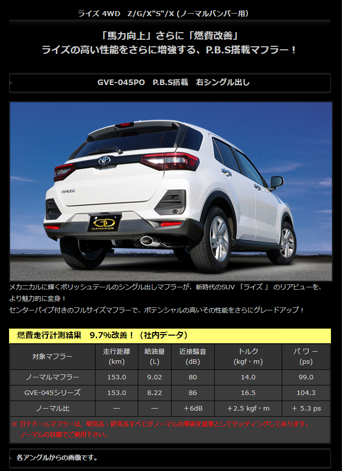 □ガナドール マフラー 車検対応 5BA-A210A ライズ 右 シングル出し