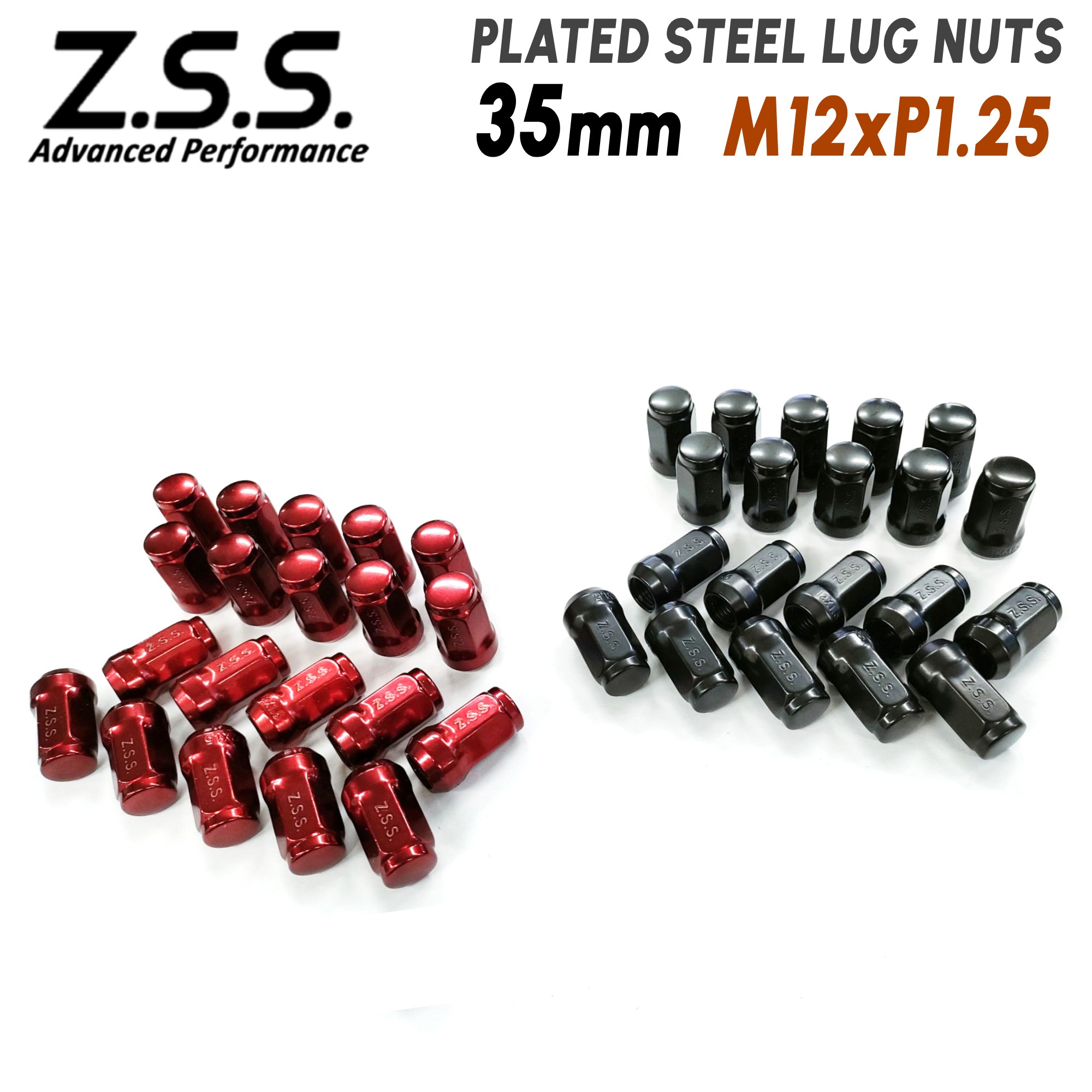 Z.S.S. AP 35mm ホイールナット レッド・ブラック 防錆処理済 M12xP1