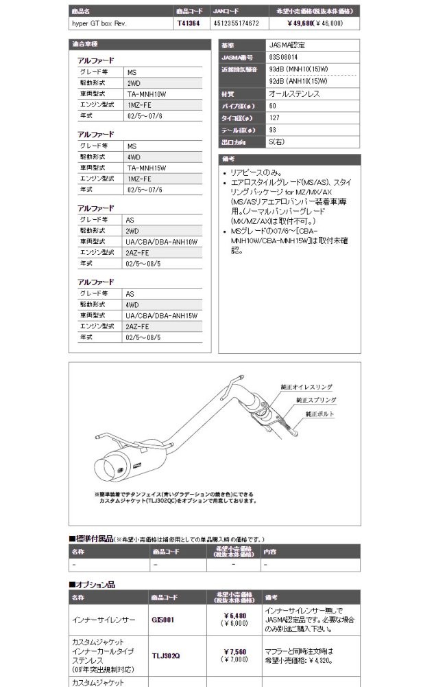 優れた品質 激安魔王□柿本改 UA CBA DBA-ANH10W アルファード AS 2WD