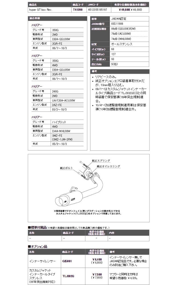 □柿本改 DAA-MHU38W ハリアー ハイブリット 4WD 3MZ-FE (3MZ-1JM-2FM