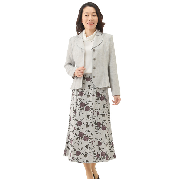 レディースファッション ミセススーツ ママ スーツ 入学式  ツイード 花柄 プリント 3点セットス...