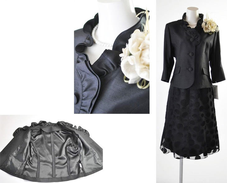 フォーマル レディース ブラックフォーマル 七分袖 フリル襟