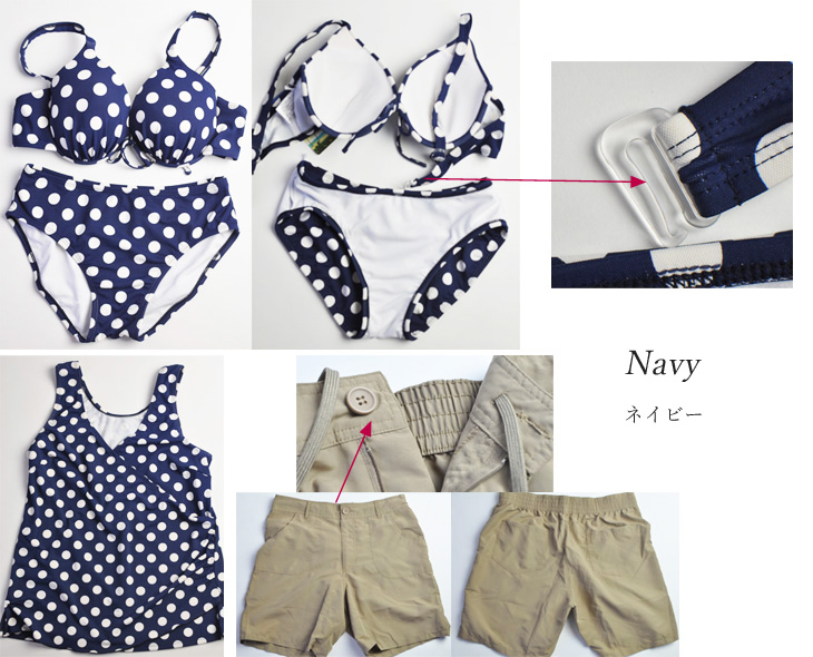 ネイビーブルーとドットがクールなタンキニ4点セットビキニ 水着 レディース 体型カバー タンキニ 4点セット ビキニ タンク