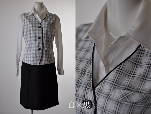 在庫限り 事務服 セット 制服 ベストスーツ 企業制服 ベスト＋スカート 制服 オフィス用ベストスーツ裏地付き チェック柄 ストライプ ドット  ＯＬ制服事務服