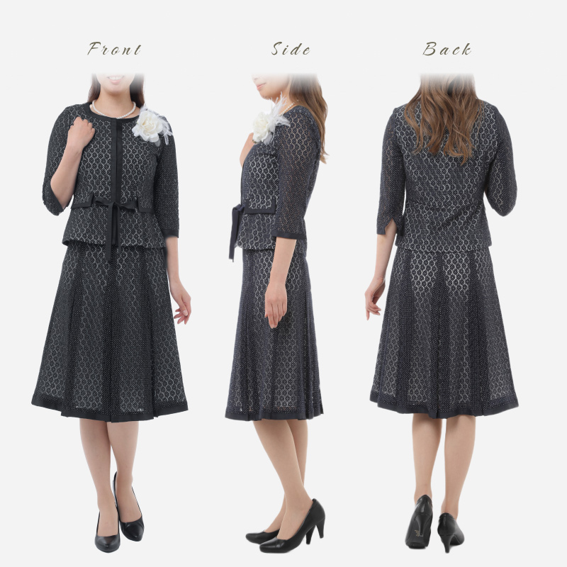 OZZON　セットアップ　スーツ　ジャケット＋スカート（パニエ付き　3点セット レディース セレモニー スーツ セットアップ 2点 3点セット 総レース