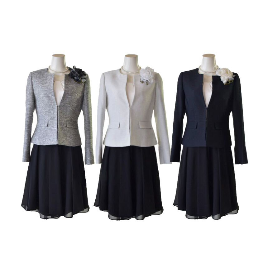 フォーマル セレモニー スーツ 3点セット ママ ノーカラー ジャケット