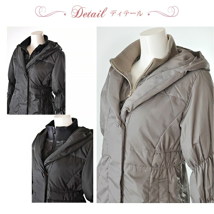 レディース ダウンコート M-LL きれいめ フード付 ダウンジャケット
